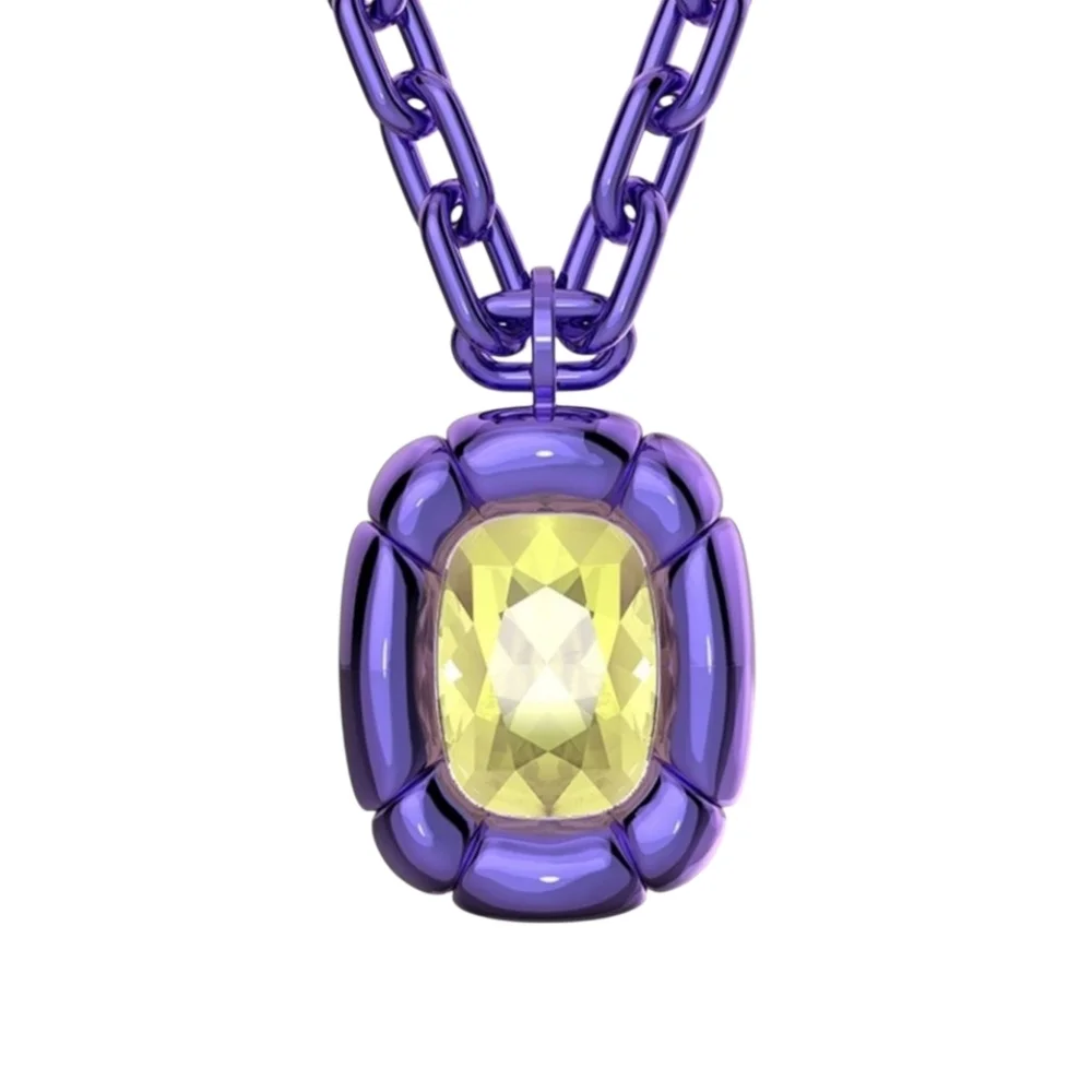 Swarovski Dulcis Collection Purple Necklace Yellow Cushion Cut Crystal Pendant